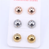 10mm 3-Color Stainless Steel Earrings Set for Men and Women
