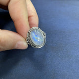 10x14mm Oval Natural Moonstone 925 Silver Ring Women Wedding Engagement Jewelry