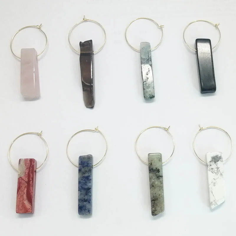 10 Pairs Healing Stone Hoop Earrings Amazonite Lapis Amethyst Quartz Crystal