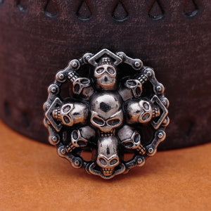 10pc Antique Silver Two-tone Skull Head Biker Punk Conchos For Belt
