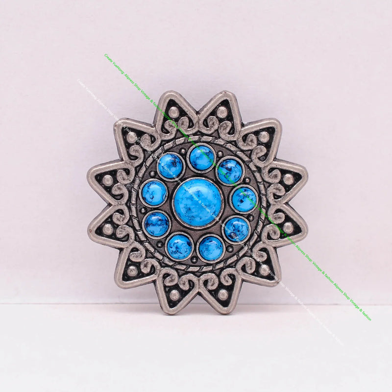 10pc 37mm Silver Turquoise Flower Star Concho DIY Leathercraft Leather Project