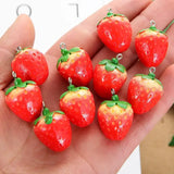 10pc 3D Strawberry Resin Charms Dangle Loop Pendants for Jewelry Making
