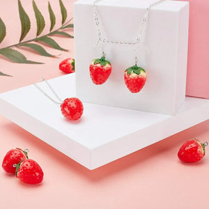 10pc 3D Strawberry Resin Charms Dangle Loop Pendants for Jewelry Making