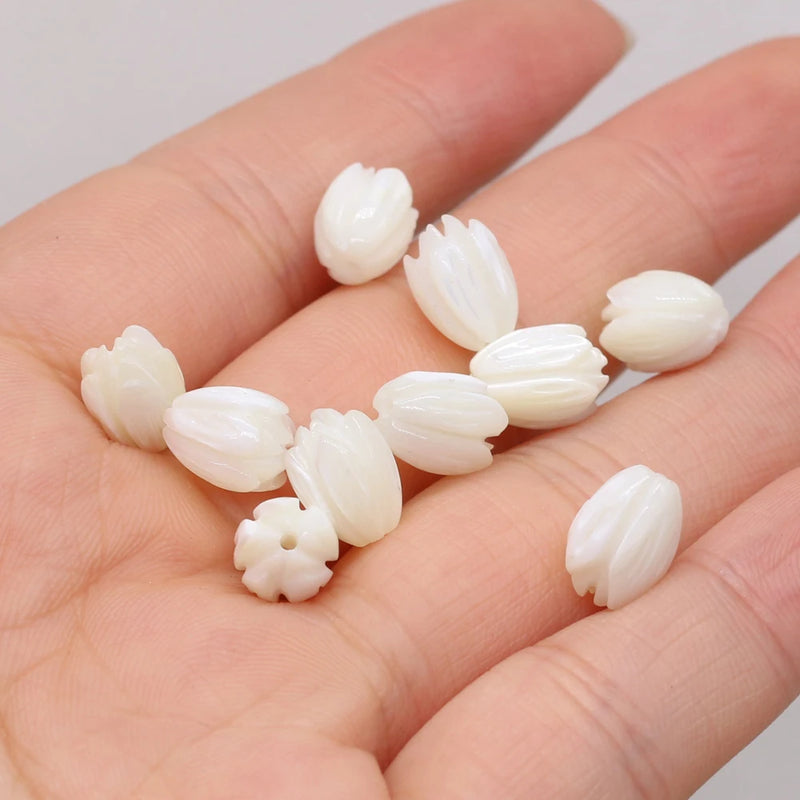 10pc 8x10mm Flower Natural Shell Beads Carved Mother Of Pearl