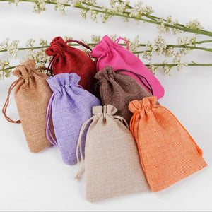 10pc Burlap Linen Drawstring Bags Wedding Favor Gift Bag
