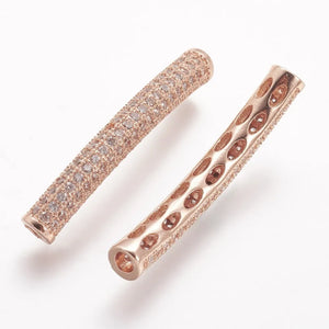 10pc Brass Micro Pave CZ Curved Tube Beads 31.5x4.2mm