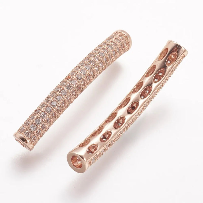 10pc Brass Micro Pave CZ Curved Tube Beads 31.5x4.2mm
