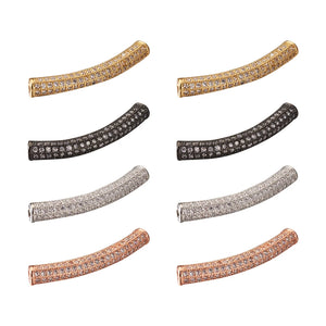 10pc Brass Micro Pave CZ Curved Tube Beads 31.5x4.2mm