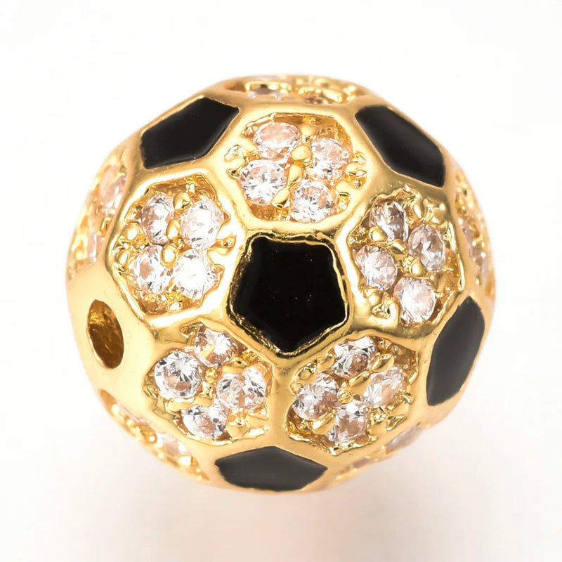 10pc Brass Micro Pave CZ Beads Football/Soccer Ball DIY Jewelry Making 8/10mm