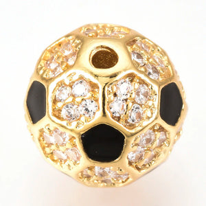 10pc Brass Micro Pave CZ Beads Football/Soccer Ball DIY Jewelry Making 8/10mm