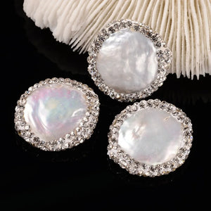 10pc Natural Pearls Beads with Polymer Clay Rhinestone FloralWhite