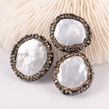 10pc Natural Pearls Beads with Polymer Clay Rhinestone FloralWhite