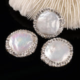 10pc Natural Pearls Beads with Polymer Clay Rhinestone FloralWhite