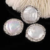 10pc Natural Pearls Beads with Polymer Clay Rhinestone FloralWhite