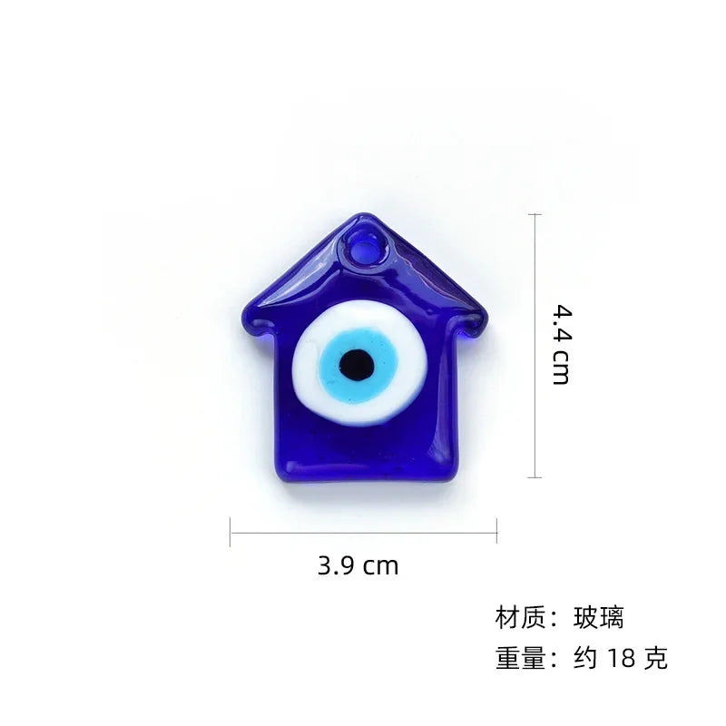 Glass House Shape Evil Eyes Key Ring Lucky Pendant Keychain