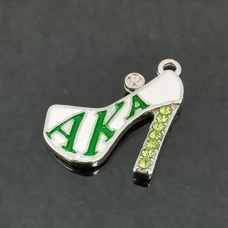 Greek Sorority High-Heeled Shoes Pink Rhinestone Charm Set