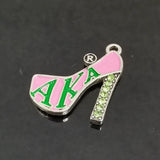 Greek Sorority High-Heeled Shoes Pink Rhinestone Charm Set