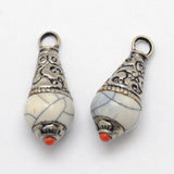 10pc Tibetan Resin Beads Pendants with Antique Silver Beads Caps