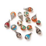 10pc Tibetan Resin Beads Pendants with Antique Silver Beads Caps