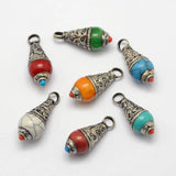 10pc Tibetan Resin Beads Pendants with Antique Silver Beads Caps
