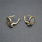 10pc High Round Coin Shape Earring Hooks Colorful Zircon Beads Paved Findings