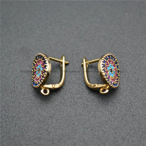 10pc High Round Coin Shape Earring Hooks Colorful Zircon Beads Paved Findings