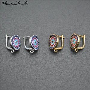 10pc High Round Coin Shape Earring Hooks Colorful Zircon Beads Paved Findings