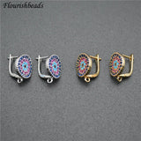 10pc High Round Coin Shape Earring Hooks Colorful Zircon Beads Paved Findings