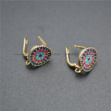 10pc High Round Coin Shape Earring Hooks Colorful Zircon Beads Paved Findings