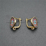 10pc High Round Coin Shape Earring Hooks Colorful Zircon Beads Paved Findings