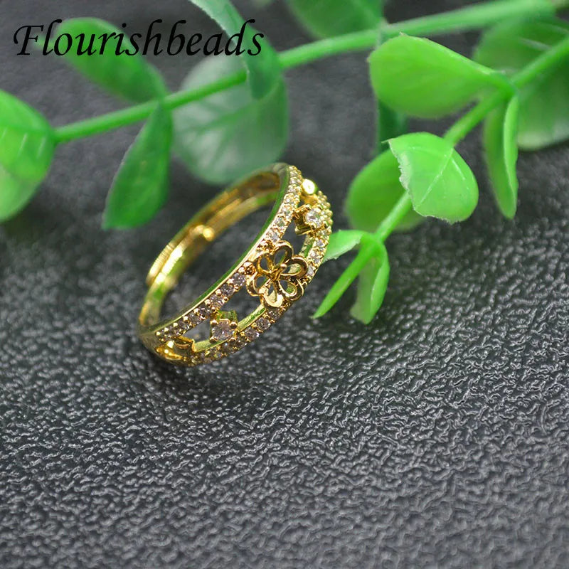 10pc CZ Paved Flower Round Rings Base Holder for Bead Ring Making