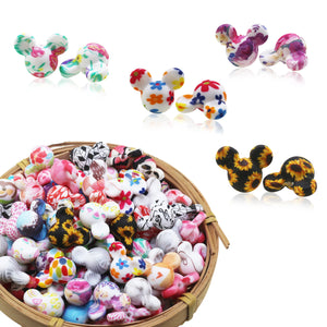 10pc Flower Print Mouse Silicone Beads DIY Baby Teething Teether