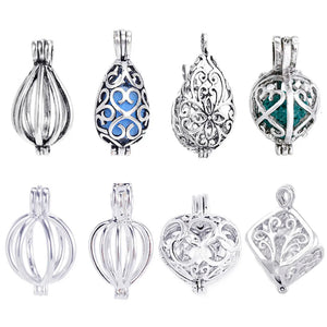 10pc Mixed Pearl Cage Locket Pendants Aromatherapy Oil Diffuser Necklace