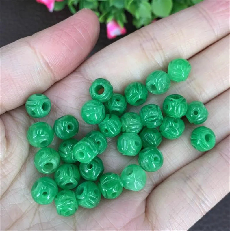 10pc Natural A Green Jade 8-10mm Hollow beads DIY Bracelet Bangle Charm Jadeite