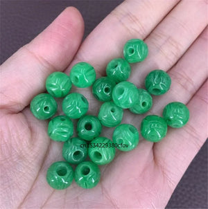 10pc Natural A Green Jade 8-10mm Hollow beads DIY Bracelet Bangle Charm Jadeite
