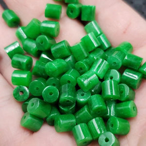 10pc Natural A Green Jade Bucket Bead Bamboo DIY Bracelet Bangle Jadeite