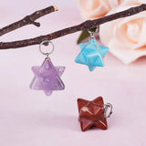 Mixed Stone Merkaba Star Pendants for Jewelry Making, Brass Finding