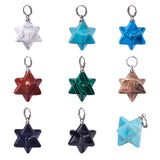 Mixed Stone Merkaba Star Pendants for Jewelry Making, Brass Finding