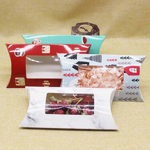 10pc Marbling Christmas Pillow Box with Window Xmas Party Favors Supplies