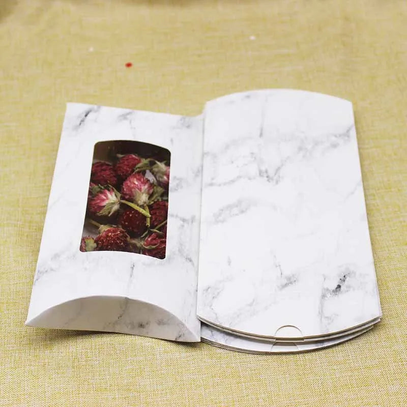 10pc DIY Pillow Box with Window Marbling Christmas Box Xmas Favors