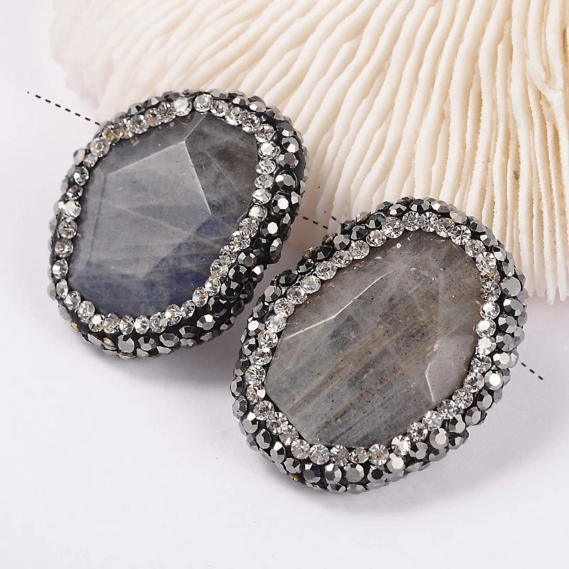 10pc Faceted Labradorite Beads Polymer Clay Rhinestones DIY Jewelry