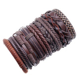 Vintage Hippie Braided Leather Bracelet Multi-layer Charm Biker Wristbands