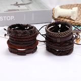 Vintage Hippie Braided Leather Bracelet Multi-layer Charm Biker Wristbands