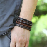 Vintage Hippie Braided Leather Bracelet Multi-layer Charm Biker Wristbands