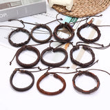 Vintage Hippie Braided Leather Bracelet Multi-layer Charm Biker Wristbands