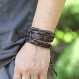 Vintage Hippie Braided Leather Bracelet Multi-layer Charm Biker Wristbands
