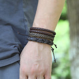 Vintage Hippie Braided Leather Bracelet Multi-layer Charm Biker Wristbands