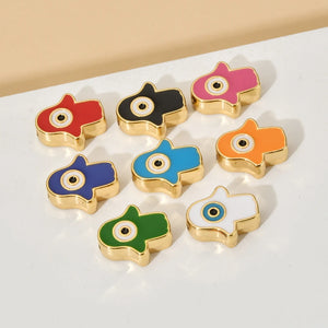 10pc Hamsa Fatima Hand Enamel Charm Beads Evil Eye Necklace