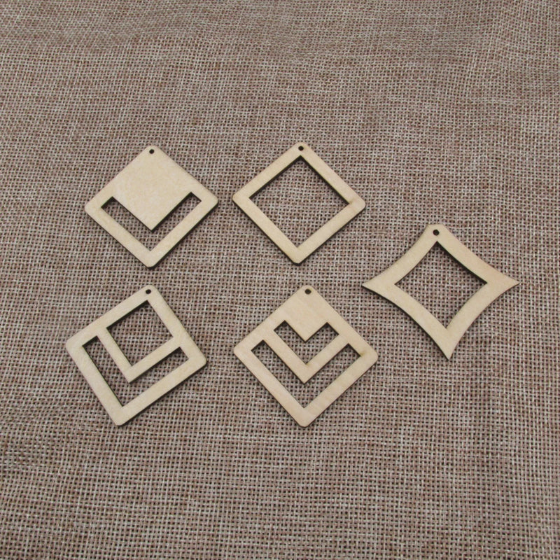 10pcs 1.75" Unfinished Wood Blanks Square Macrame DIY Earrings Parts