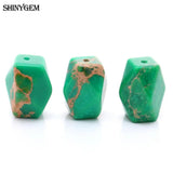 10pcs Green Texture Faceted Beads 10*15mm Natural Sea Sediment Stone DIY Jewelry